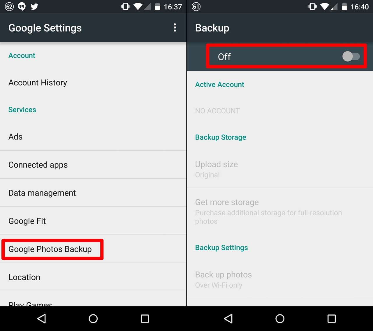 google settings disable upload google photos
